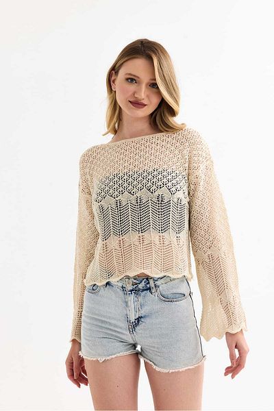 MODA MHE Pulover crop ajurat de sezon nou Moda MH