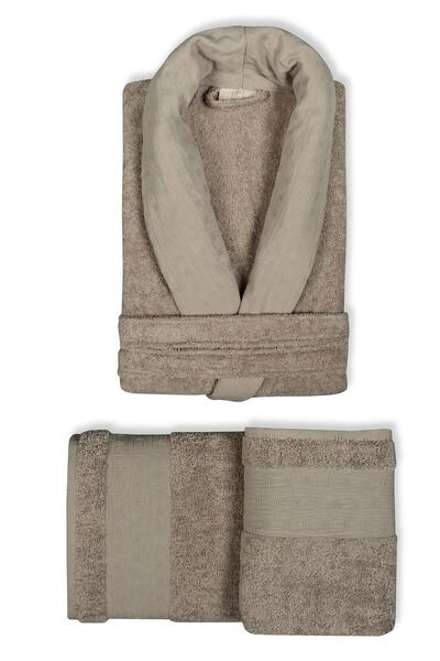 Pupilla Collection 3 Parça Diora %100 Pamuk Erkek Bornoz Seti-Kahve