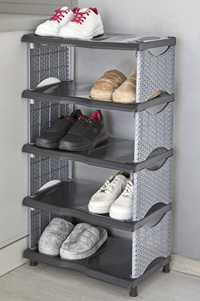 Arsimo 5 Katlı Plastik Hasır Ayakkabılık Raf | 10 Bölmeli Rattan Ayakkabılık