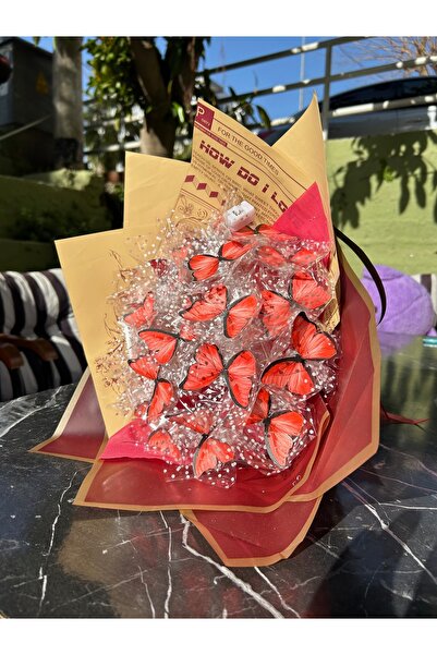 BYSHOPPİNG 21 Adetli Kırmızı A Kalite Büyük Boy Kelebek Buketi Anneler Gününe...