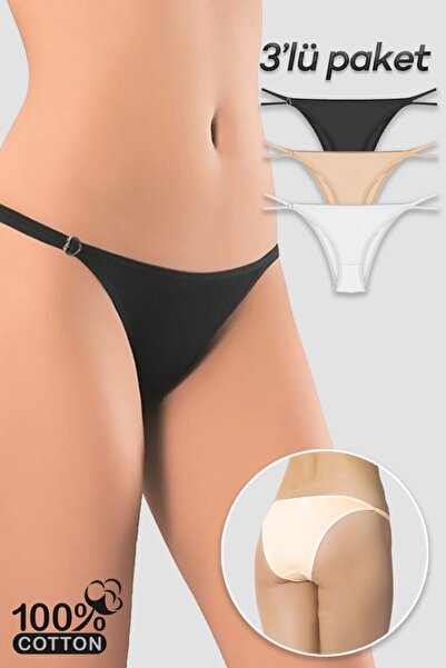 Papatya Kadın Siyah İp Kenar Düşük Bel Külot 3'lü Paket