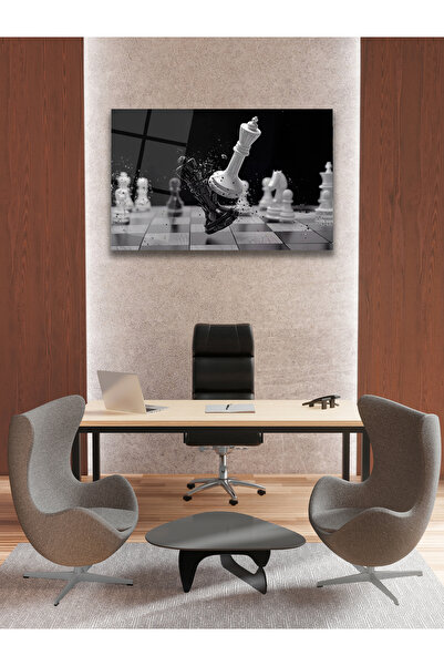 duvarsanatı Tablă orizontală din sticlă pentru bătălia regilor de șah, decor ...