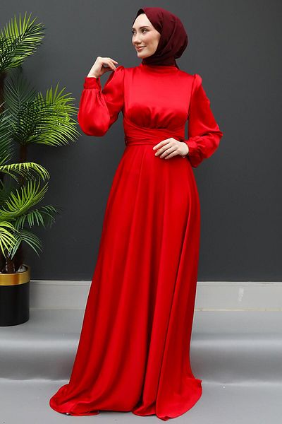 GİZ AGİYİM Cross Tie Waist Dress Red
