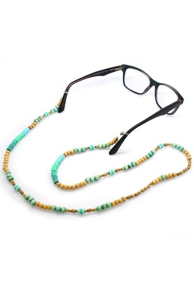 Tesbihane Handmade Turquoise Color Transition Authentic Glasses Hanger with Ethnic Wooden Combination