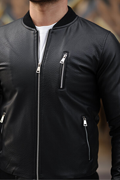 BOYS MANS Pánská černá kožená bunda College bunda