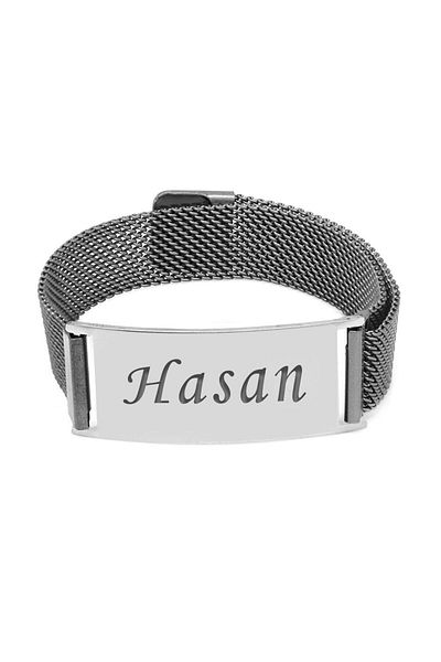 Tesbihane Silver Color Steel Men's Straw Bracelet with Magnet Closure