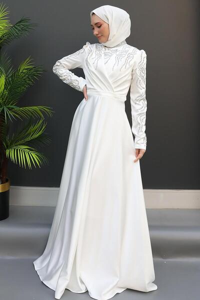 GİZ AGİYİM Giza Hijab Evening Dress White
