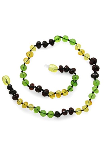 Tesbihane Multicolor Şık Kutulu Özel Seri Natural Damla Kehribar Taşlı Bebek Diş Kolyesi