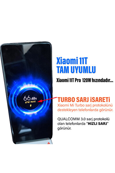 EXENAR Xiaomi 11T Uyumlu 67W Turbo Hızlı Şarj Aleti ve HIZLI Şarj Kablosu