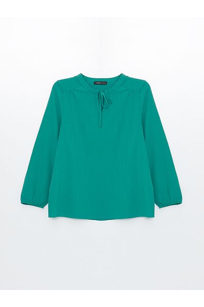 LC Waikiki Women's Blouse - Straight Long Sleeve, Tie-Up Collar