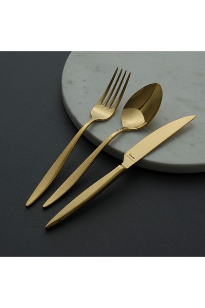 Hisar Mercury Titanium Gold 84 Piece Steel 12 Person Fork Spoon Knife Set