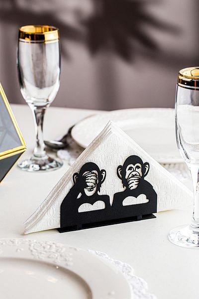 Doreline Three Monkey Motif Desktop Decorative Napkin Holder Towel Holder Black (dimension: 11 X 8.5)