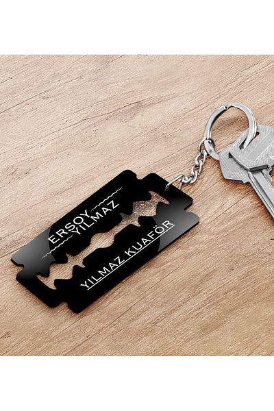 Bk Gift Wooden Keychain with Razor Figure Special for Hairdressers-4