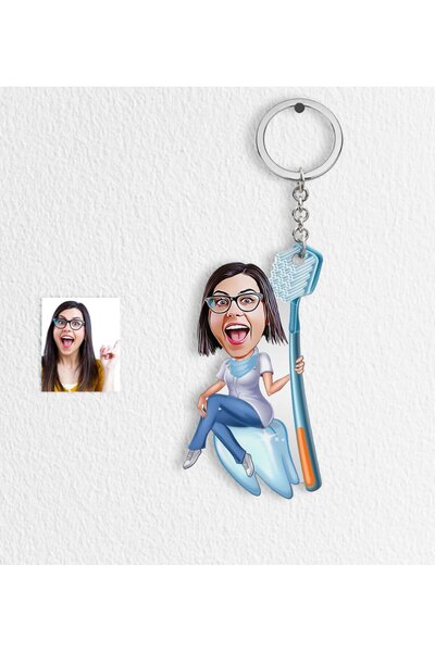 Bk Gift Kişiye Özel  Diş Hekimi Karikatür Anahtarlık - 4