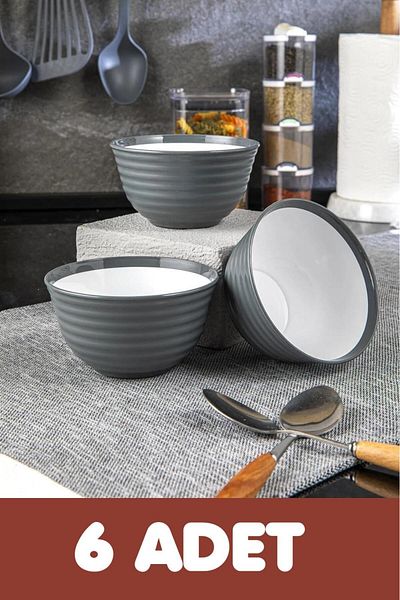 Doreline 6 Pieces of Grey Vera Mini, Plastic Bowl and Snack Bowl 0.5 Lt - Ø12