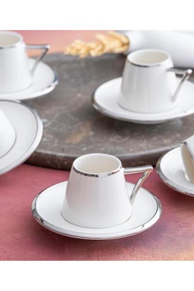 ACAR CAMILLIO BEYAZ GÜMÜŞ 6 KİŞİLİK TÜRK KAHVESİ FİNCANI
