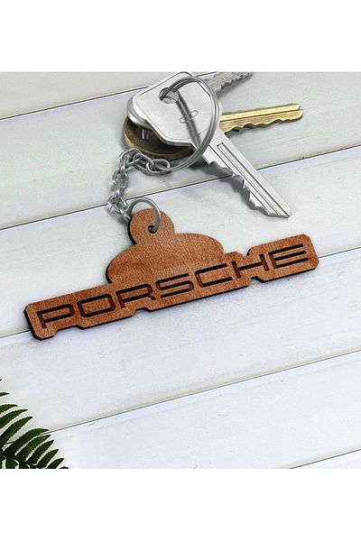 Bk Gift Wooden Keychain with Porsche Logo-2