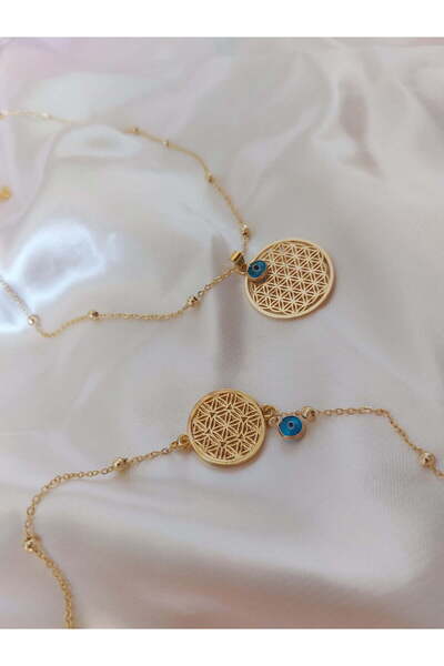 Everglow Jewelry Altın Renk Yaşam Ağacı Çiçeği Nazar Set Kolye Ve Bileklik Set