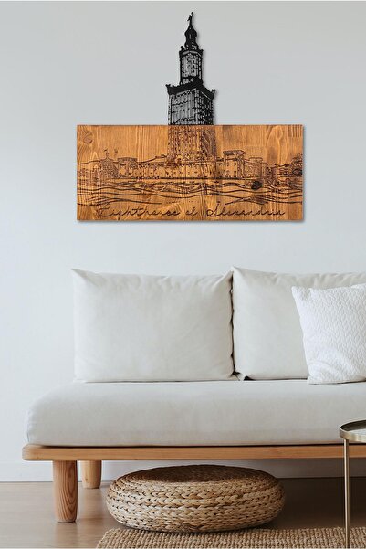 Doreline Doreart Alexandria Lighthouse Ahşap & Metal Duvar Tablosu, Ev Ofis D...