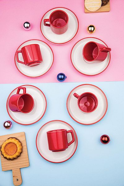 Doreline Rainbow 6-Person 12-Piece Red Coffee Cup Set 100ml