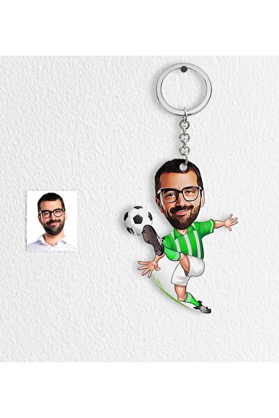 Bk Gift Kişiye Özel Futbolcu Yeşil Beyaz Karikatür Anahtarlık - 1