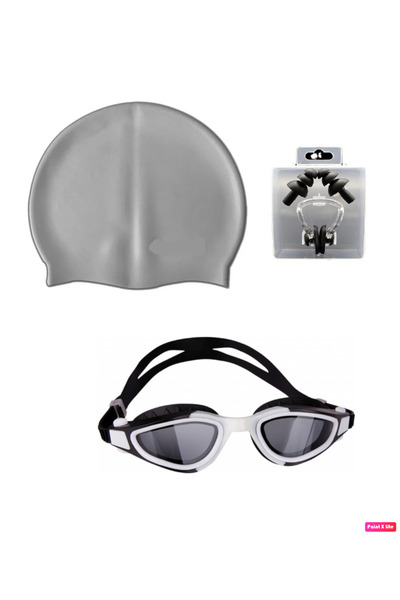 Povit 3'lü Yetişkin Unisex Havuz Seti Yüzücü Deniz Gözlüğü Havuz Gözlüğü + Bone + Kulak Burun Tıkacı