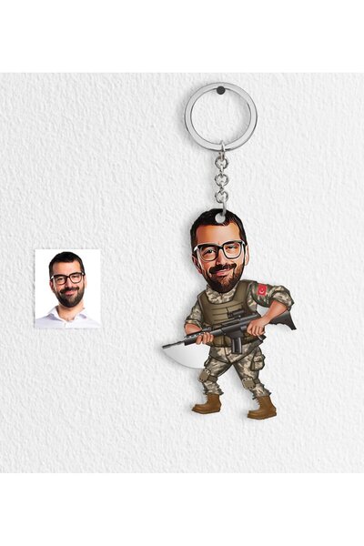 Bk Gift Kişiye Özel Asker Karikatür Anahtarlık - 1