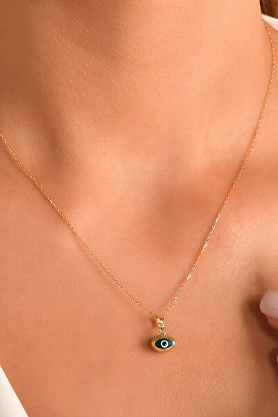 WOOW GOLD 14 Ayar Altın Kolye Nazar Boncuklu Göz Kolye Ucu Göz Desenli Zincir...