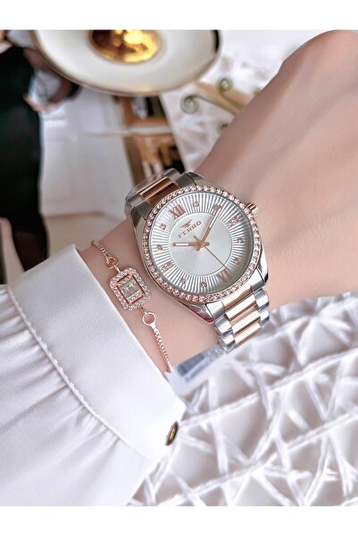 FERRO ساعة يد نسائية بتصميم خاص باللون الفضي/الوردي، مقاومة للتشوه، 3 ATM، مع حبل معدني Bfl21261-s