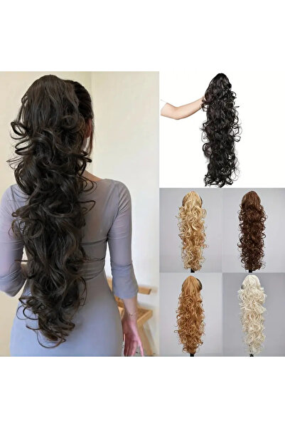 AKOLİFE Siyah Ekstra Uzun Yoğun Dalgalı Tokalı At Kuyruğu - Gerçek Saç Dokusu