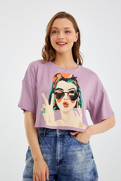 cotonhause Tricou de damă Thai Lilac Crop C2T0N023