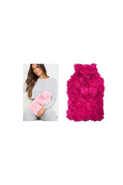 Sia HOT WATER BAG WITH POMPON THERMOFOR PLUSH DARK PINK 28x17CM 750ml