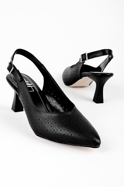 Lal Shoes & Bags Pantofi cu toc pentru femei Petunya cu spatele deschis-negri