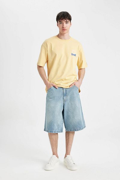 DeFacto Comfort Fit Rundhalsausschnitt hinten bedrucktes Kurzarm-T-Shirt C2498AX24SM