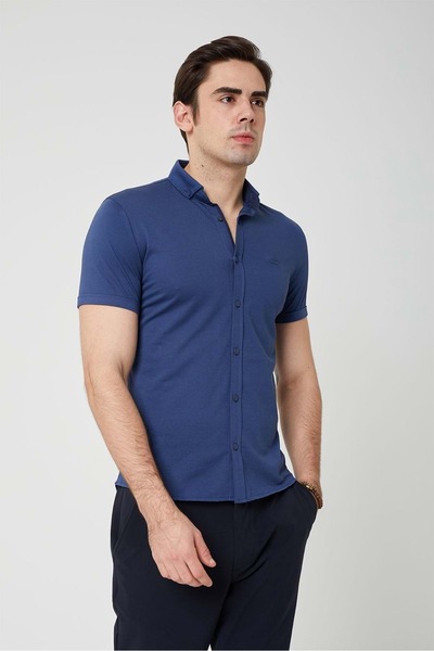 Olivia COONLESS ERKEK KISA KOL SLİM FİT GÖMLEK Koyu mavi