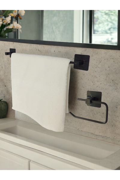 Egem Home Set de accesorii adezive pătrate negre, negru, suport lung pentru p...