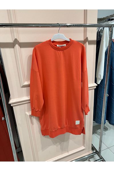 Soul Organic Cotton Crew Neck Above Knee Coral Light Red Tunic/Sweatshirt 30644
