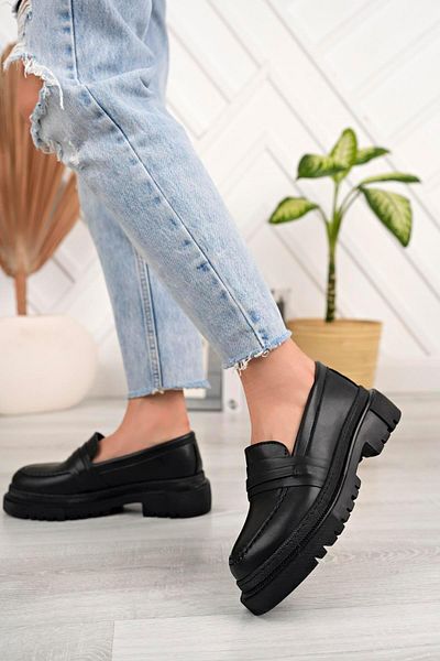 Aymood Mocasini de dama cu varf rotund, barbati, fara siret, cu talpa inalta, pantofi Oxford E piele neagra