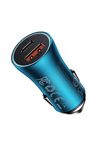 Baseus Golden Araç Şarj Cihazı 60W Çift Port (USB-A + Type-C) – Mavi