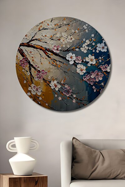 Teona Ahşap Ahşap Yağlı Boya Görünümlü Kabartmalı Kiraz Çiçekleri Çizimi Dair...