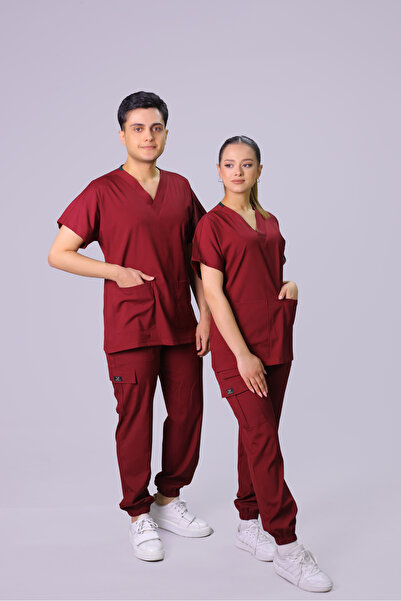 HGM Collection Unisex Bordo Jogger Doktor Hemşire Forması Medikal Forma Cerra...