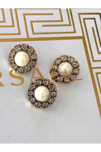 ODDA TASARIM ATÖLYESİ Metal 3-piece set (2cm) with a round center and large pearl and crystal stone detail