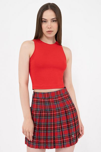 Soyo Women's Red Cotton Knitted Super Crop Tank Top