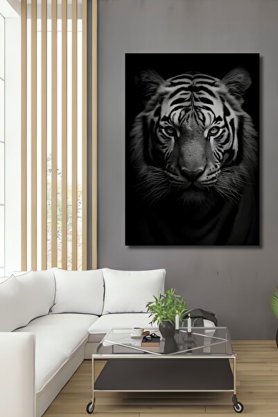 Teona Ahşap Ahşap Modern Sanat Siyah Beyaz Kaplan Portre Oda Kare Şeklinde Duvar Dekorasyon Tablosu