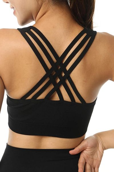 GHASSY CO. Women's Medium Support Cross Back Detailed Covered Yoga Exercise Fitness Sports Bra CRS002