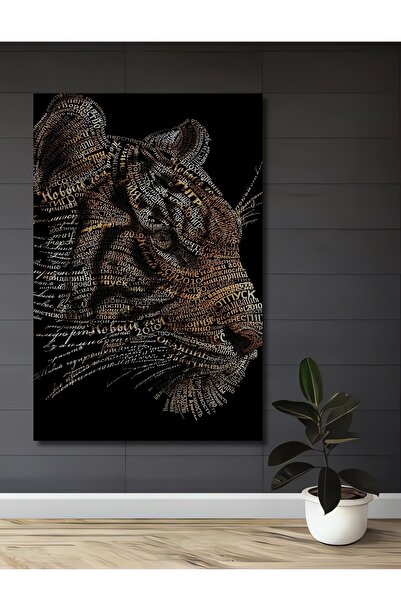 Teona Ahşap Ahşap Modern Dekoratif Yazılarla Kaplan Silüeti İllüstrasyon Kare...