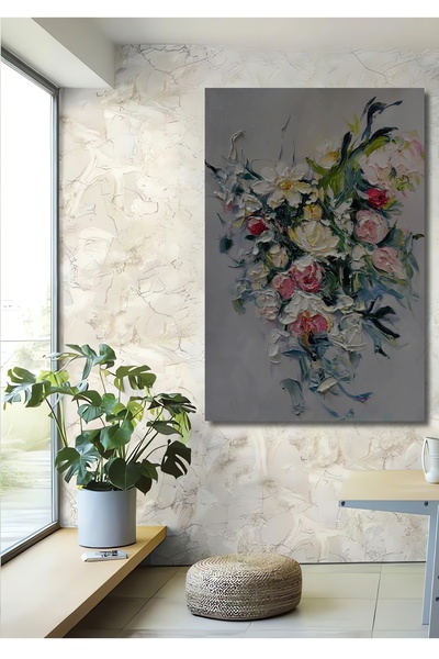 Teona Ahşap Ahşap Modern Soyut Kabartmalı Guaj Bahar Buketi Kare Şeklinde Duv...