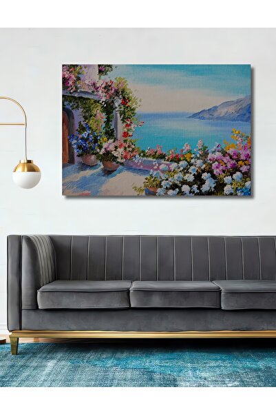 Teona Ahşap Ahşap Yağlı Boya Görünümlü Deniz manzaralı Çiçek Terası Kare Şekl...