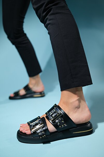 LuviShoes ZLEY Papuci de damă cu cataramă neagră transparentă