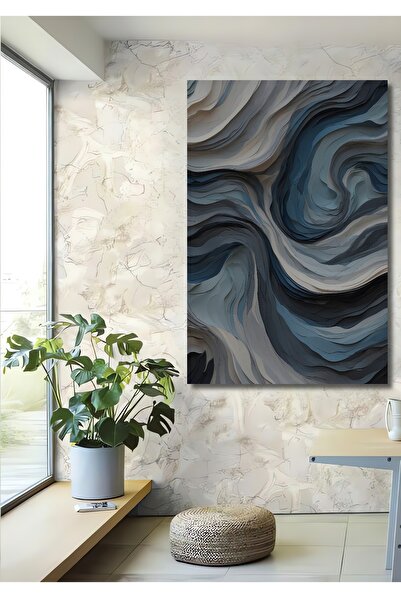 Teona Ahşap Ahşap Soyut Kabartmalı Mavi Beyaz Renklerin 3d Görünümünde Kare Ş...